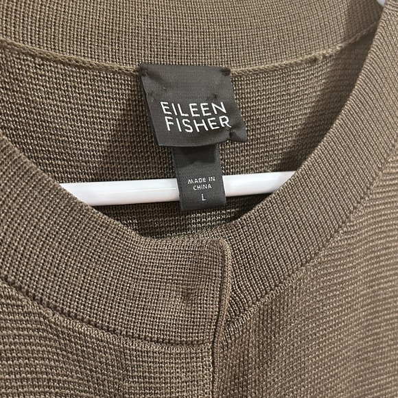 Eileen Fisher Silk Cotton Interlock Snap Long Cardigan Jacket Olive Green Size L - Picture 6 of 8